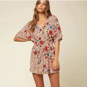 O’NEIL Multicolor Floral Smocked Front Wrap V-Neck Mini Dress Size L